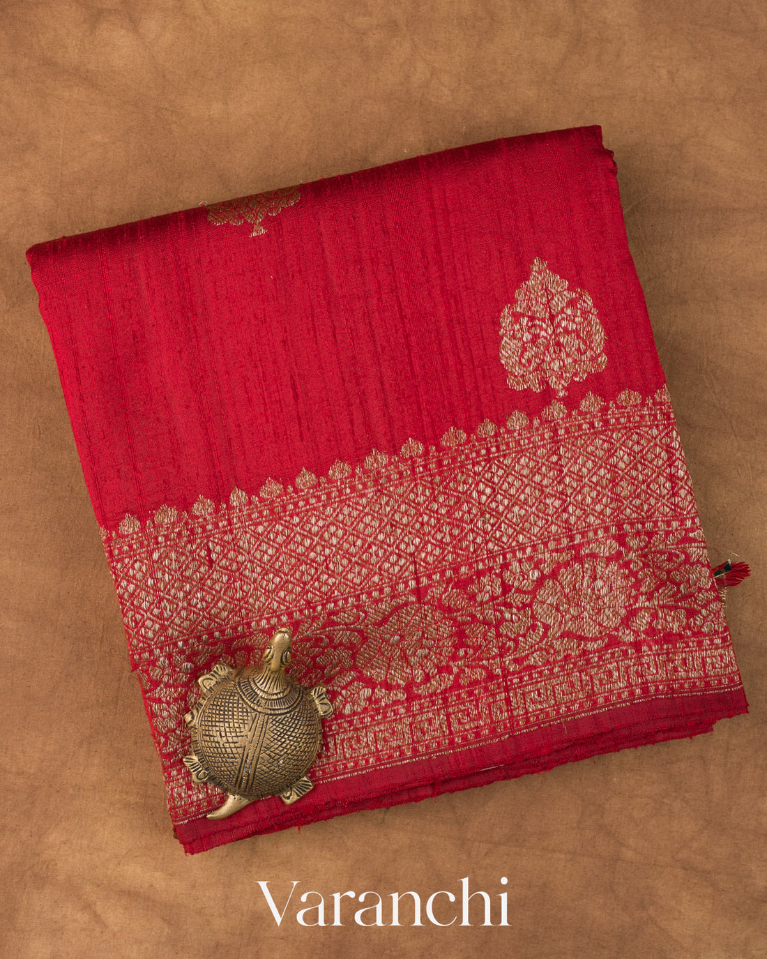 Crimson Red Pure Raw Silk Handloom Saree 