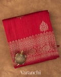 Crimson Red Pure Raw Silk Handloom Saree 
