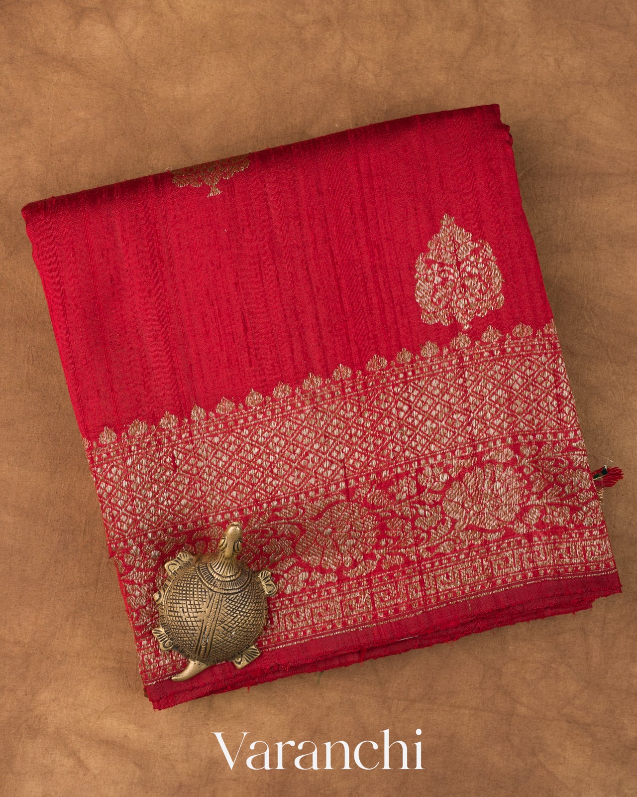 Crimson Red Pure Raw Silk Handloom Saree 