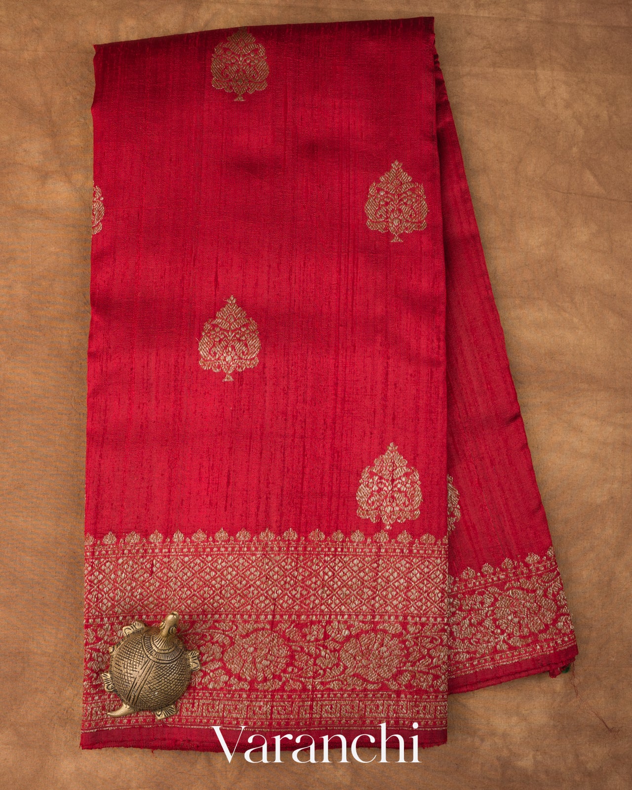 Crimson Red Pure Raw Silk Handloom Saree 