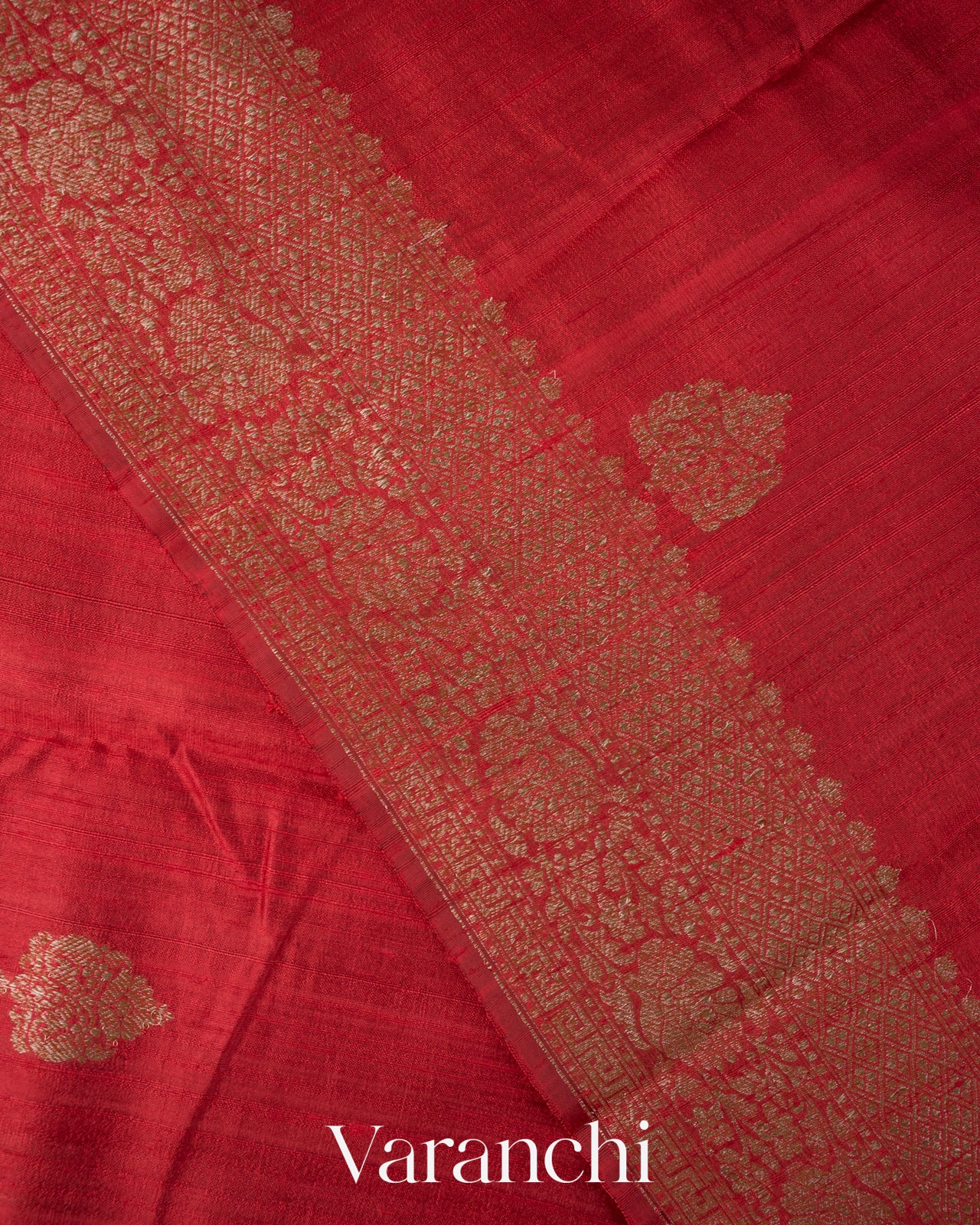 Crimson Red Pure Raw Silk Handloom Saree 