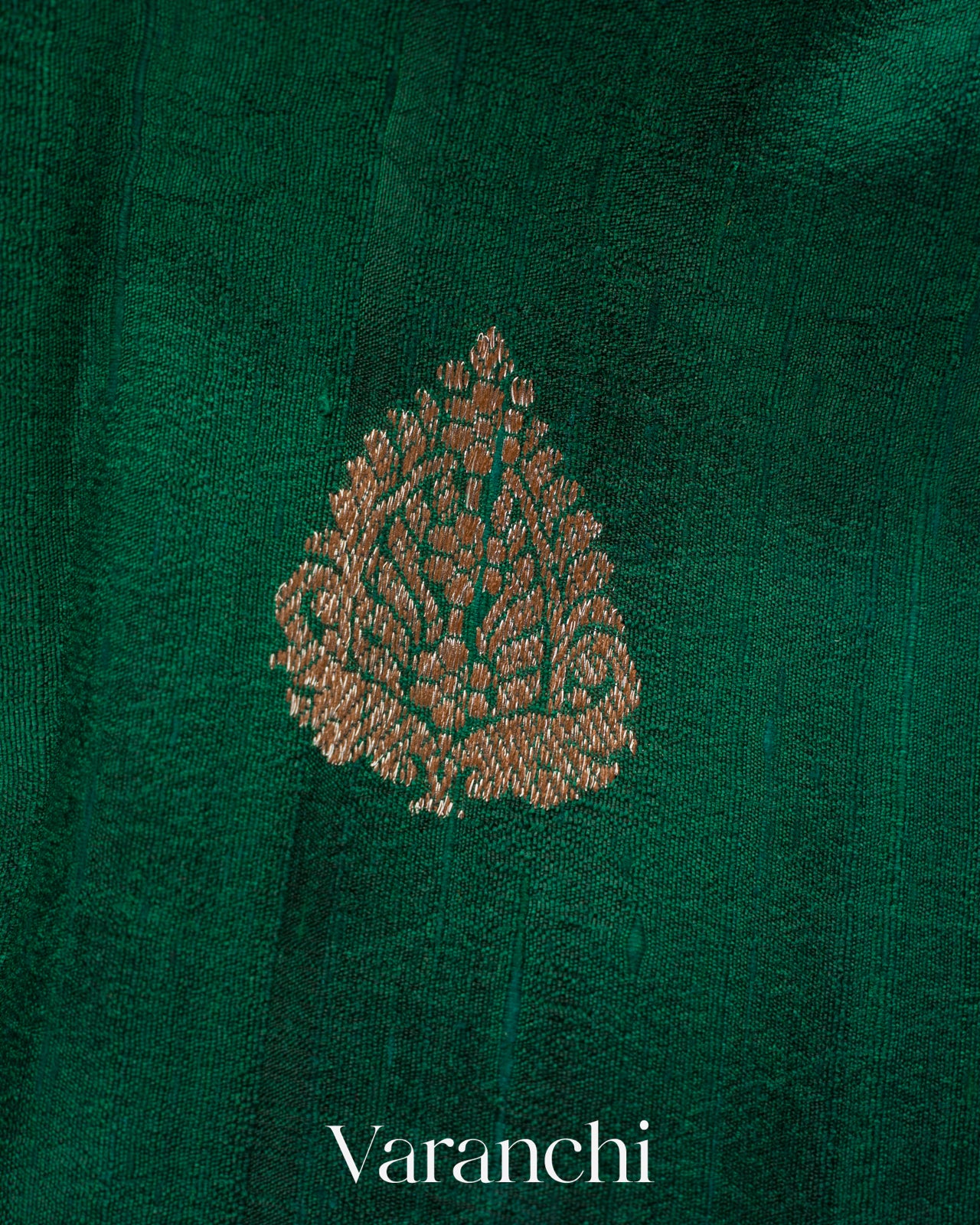 Dark Green Pure Raw Silk Handloom Saree