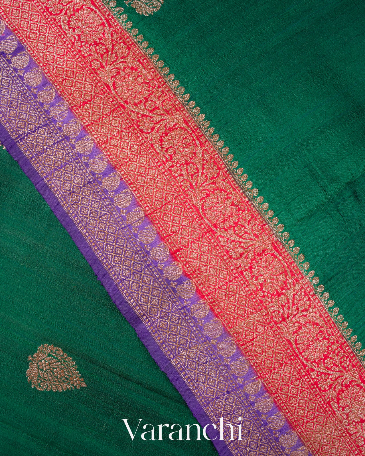 Dark Green Pure Raw Silk Handloom Saree