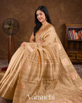 Champagne Gold Checks Pure Raw Silk Handloom Saree   