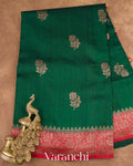 Dark Green Raw Silk Handloom Saree