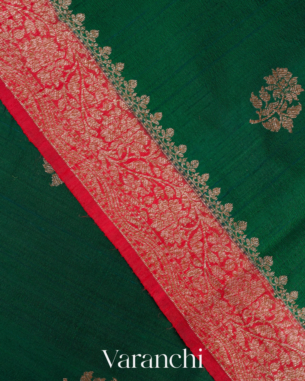 Dark Green Raw Silk Handloom Saree