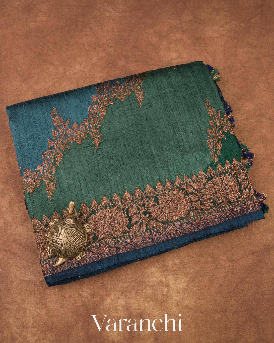 Green and Blue Tricolour Pure Raw Silk Handloom Saree