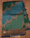 Green and Blue Tricolour Pure Raw Silk Handloom Saree
