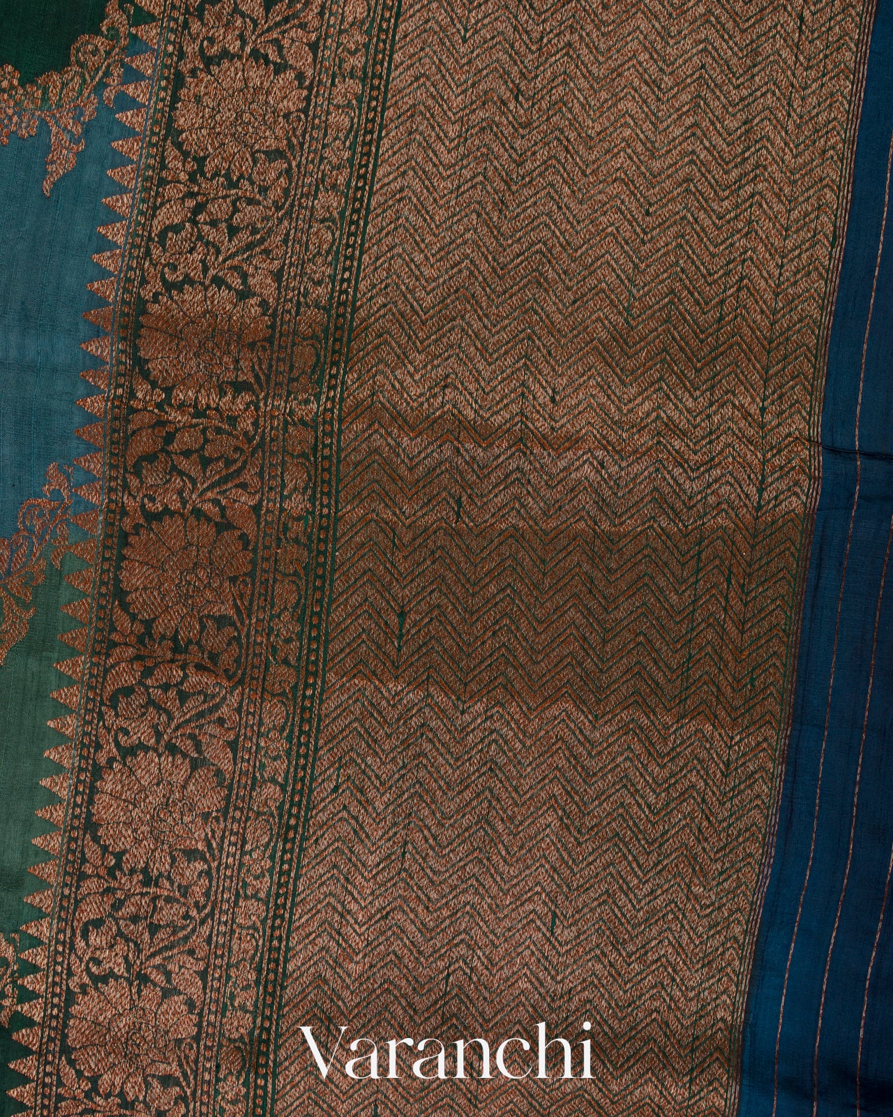 Green and Blue Tricolour Pure Raw Silk Handloom Saree