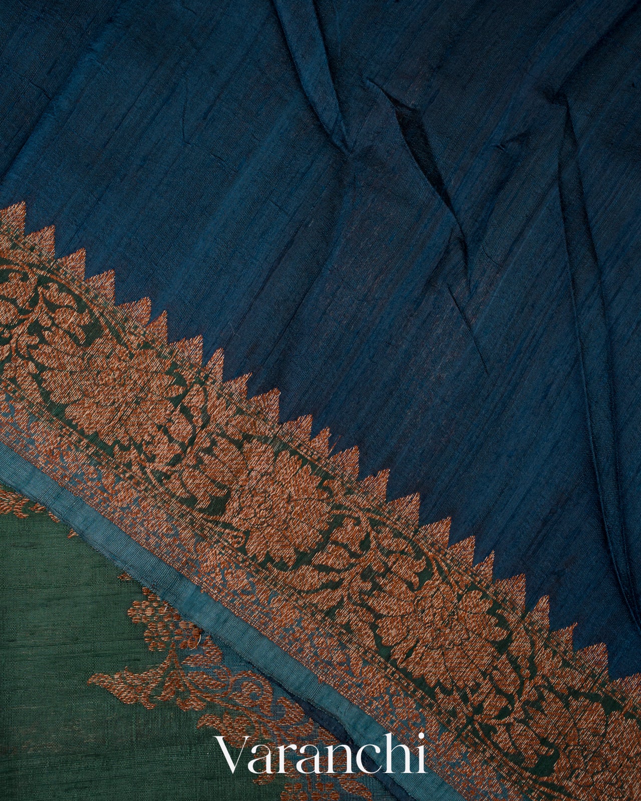 Green and Blue Tricolour Pure Raw Silk Handloom Saree