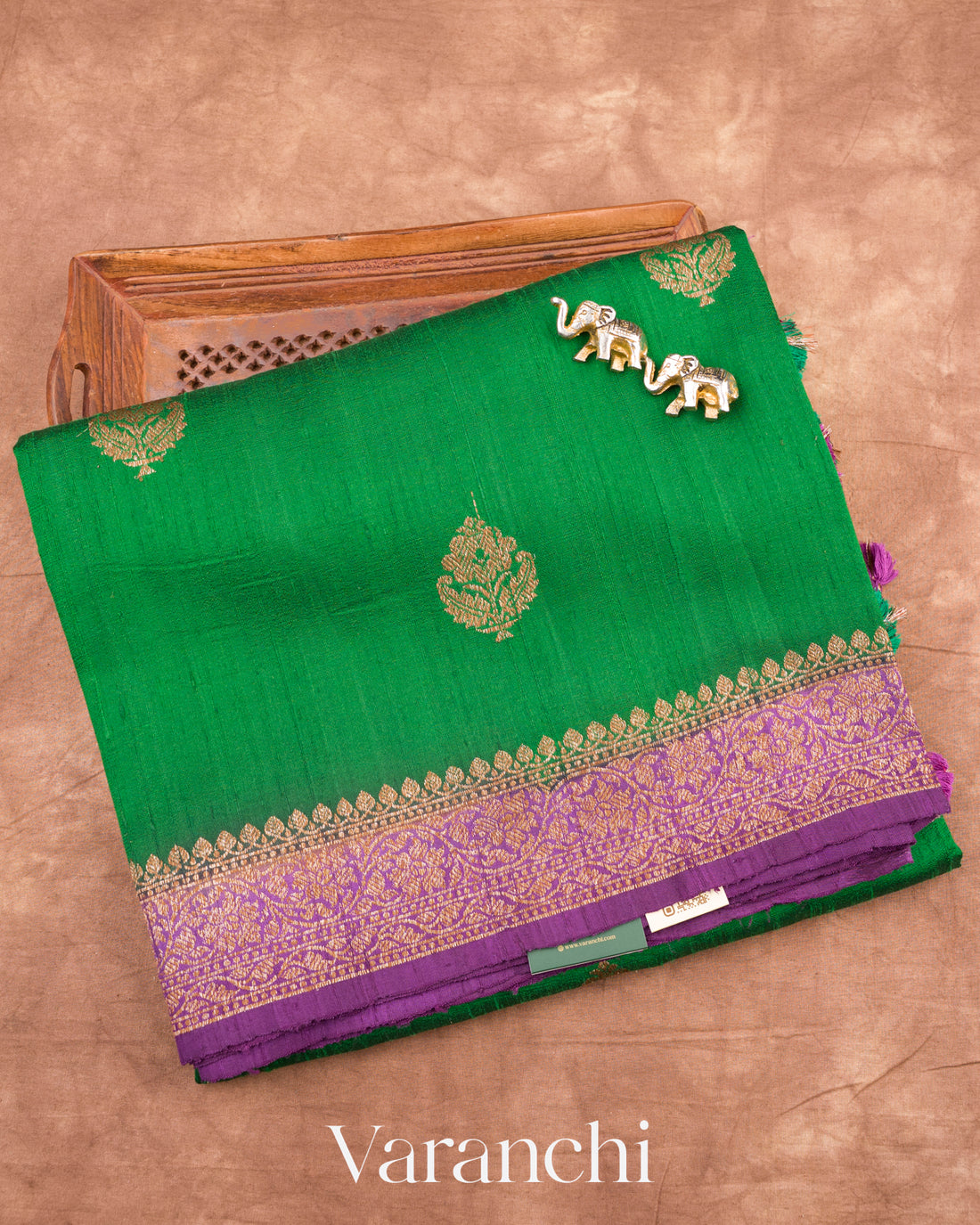 Deep Green Pure Raw Silk Handloom Saree
