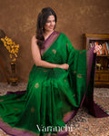 Deep Green Pure Raw Silk Handloom Saree