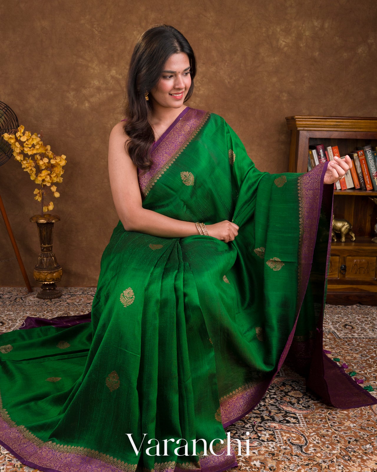 Deep Green Pure Raw Silk Handloom Saree