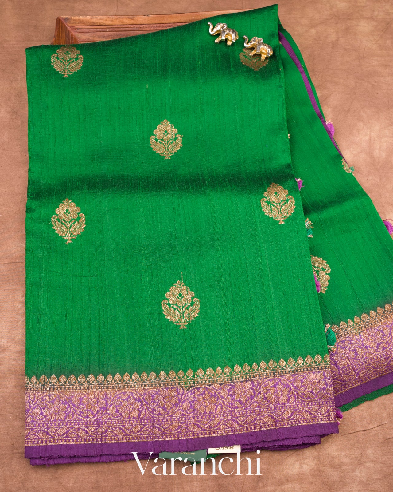Deep Green Pure Raw Silk Handloom Saree