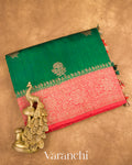 Emerald Green Pure Raw Silk Handloom Saree