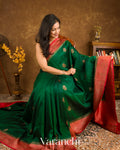 Emerald Green Pure Raw Silk Handloom Saree
