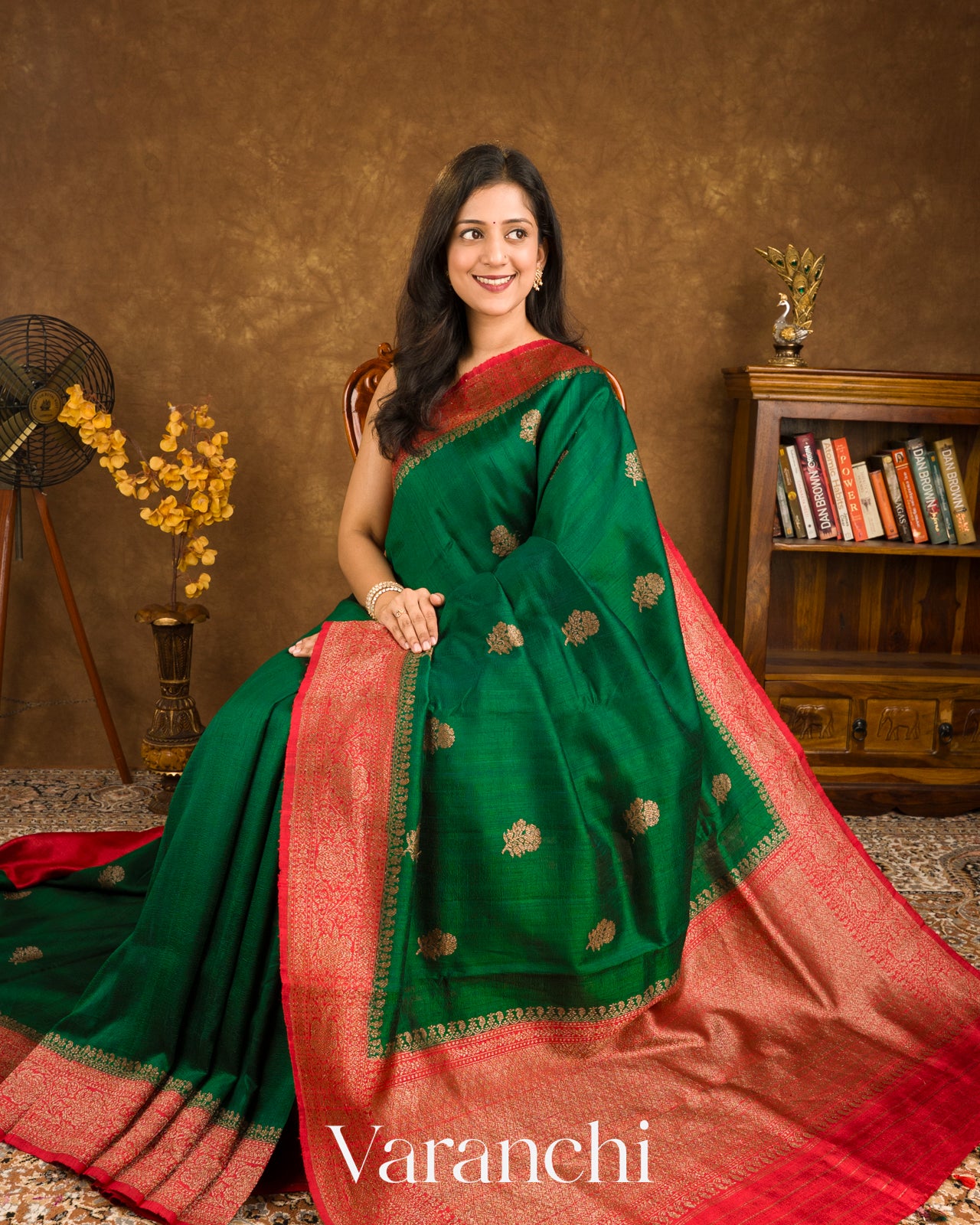 Emerald Green Pure Raw Silk Handloom Saree