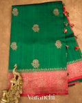 Emerald Green Pure Raw Silk Handloom Saree