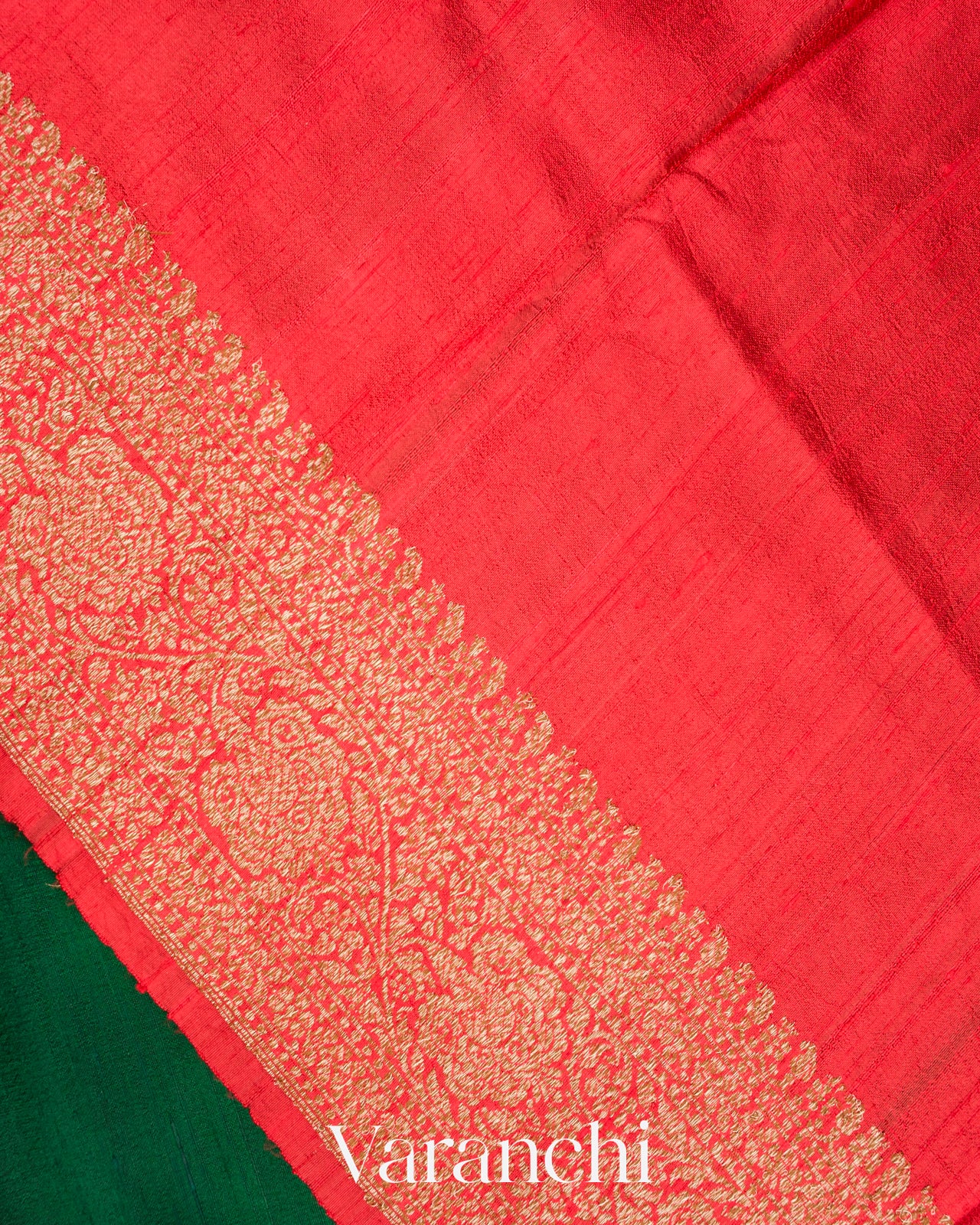 Emerald Green Pure Raw Silk Handloom Saree