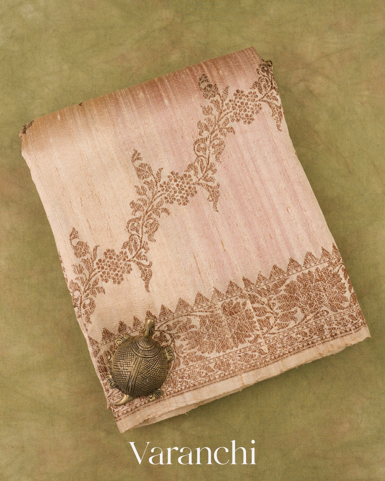 Soft Almond Leheriya Pure Raw Silk Handloom Saree