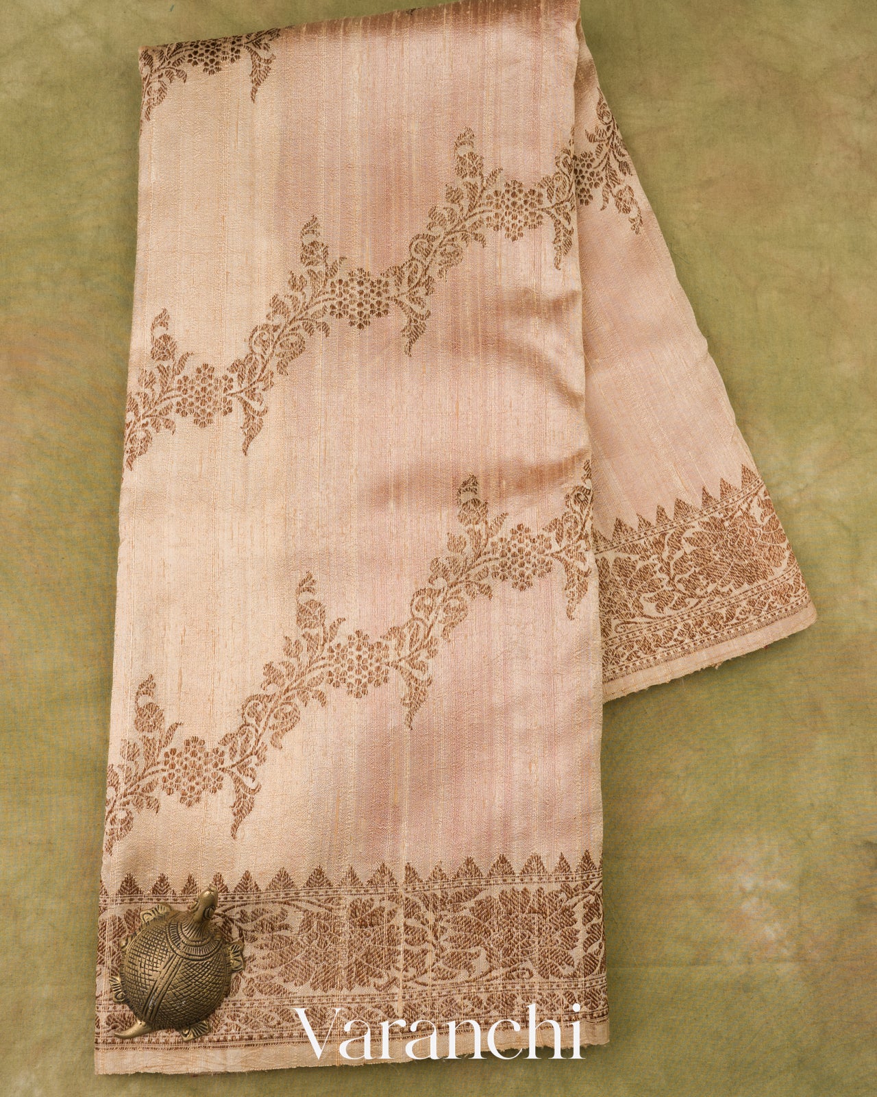 Soft Almond Leheriya Pure Raw Silk Handloom Saree