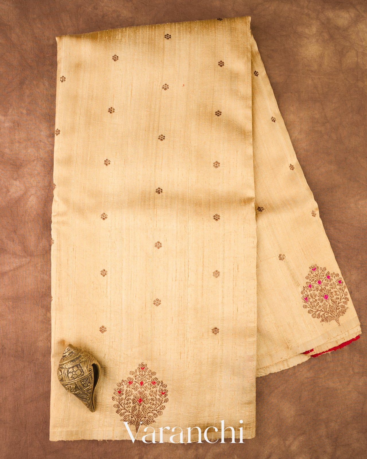 Warm Ivory Borderless  Pure Raw Silk Handloom Saree