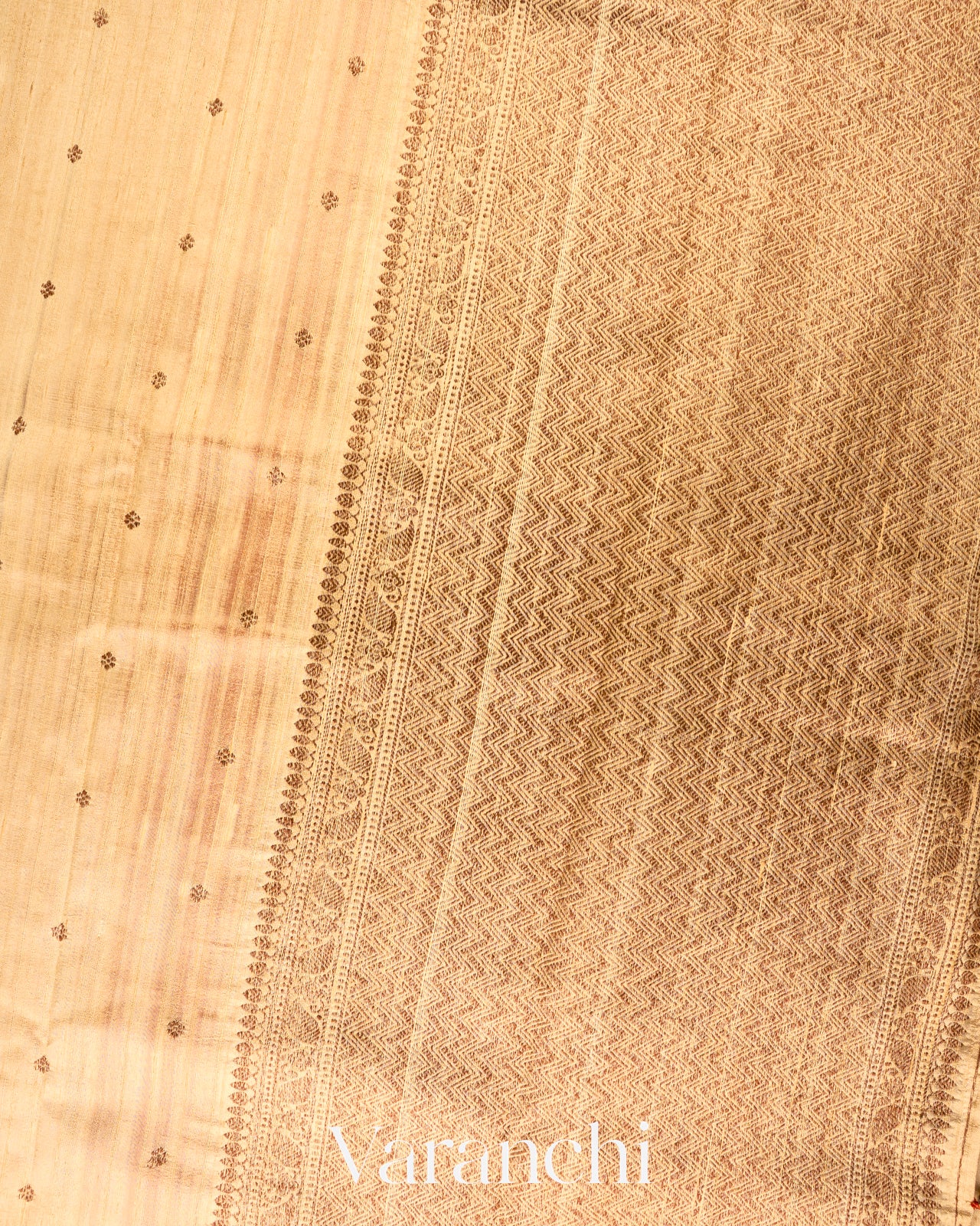 Warm Ivory Borderless   Pure Raw Silk Handloom Saree