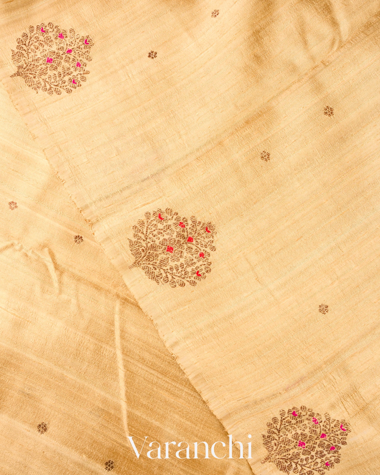 Warm Ivory Borderless  Pure Raw Silk Handloom Saree