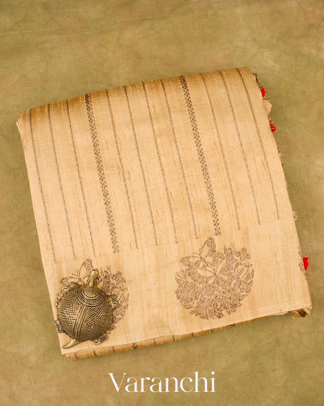 Ivory Beige Pure Raw Silk Handloom Saree 