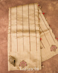 Warm Ivory Borderless Striped Pure Raw Silk Handloom Saree