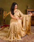 Warm Ivory Borderless Striped Pure Raw Silk Handloom Saree