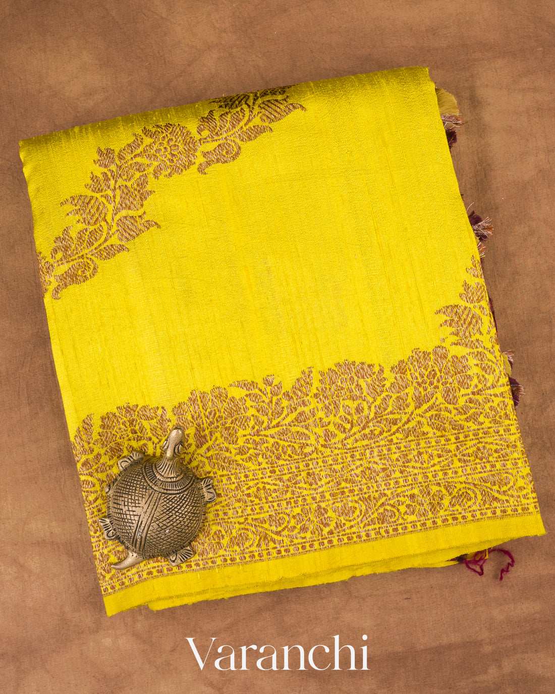 Bright Mustard Yellow Lehariya Pure Raw Silk Handloom Saree