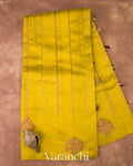 Saffron Yellow Borderless Striped Pure Raw Silk Handloom Saree