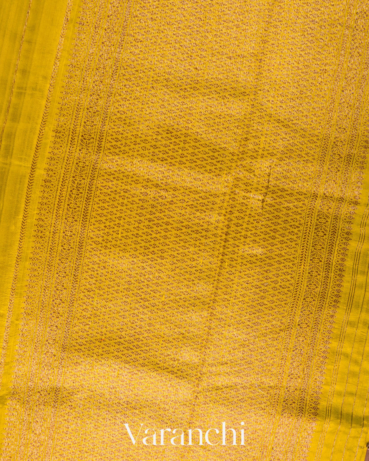 Saffron Yellow Borderless Striped Pure Raw Silk Handloom Saree