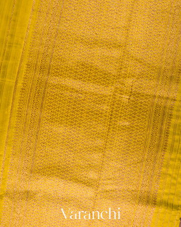 Saffron Yellow Borderless Striped Pure Raw Silk Handloom Saree