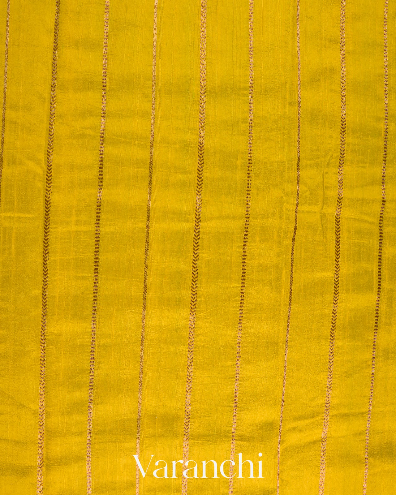 Saffron Yellow Borderless Striped Pure Raw Silk Handloom Saree