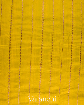Saffron Yellow Borderless Striped Pure Raw Silk Handloom Saree
