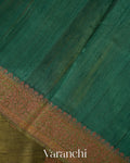 Green and Olive Yellow Tricolour Rangkaat Pure Raw Silk Handloom Saree draft m