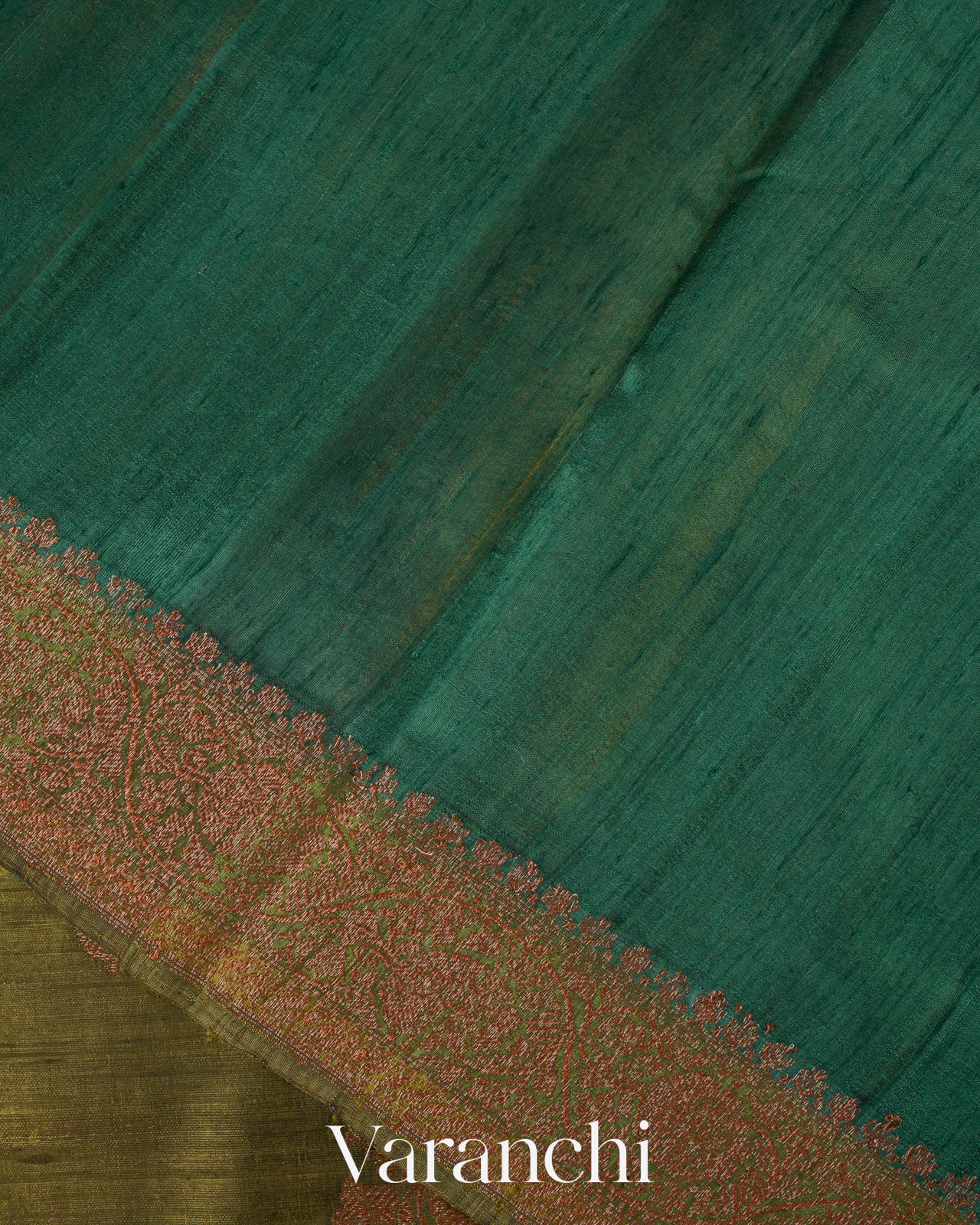 Green and Olive Yellow Tricolour Rangkaat Pure Raw Silk Handloom Saree draft m