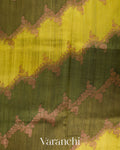 Green and Olive Yellow Tricolour Rangkaat Pure Raw Silk Handloom Saree draft m
