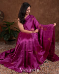 Magenta Pure Raw Silk Handloom Saree