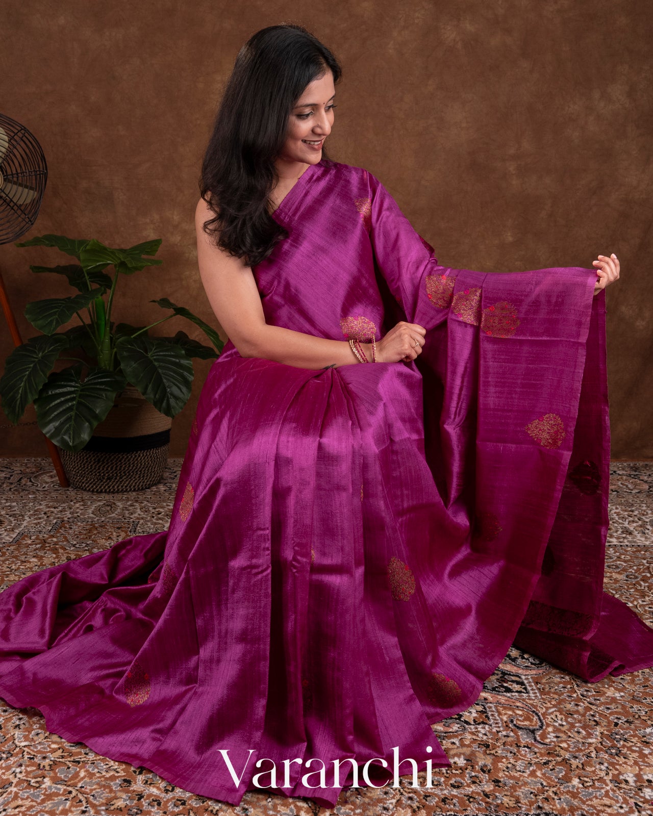 Magenta Pure Raw Silk Handloom Saree
