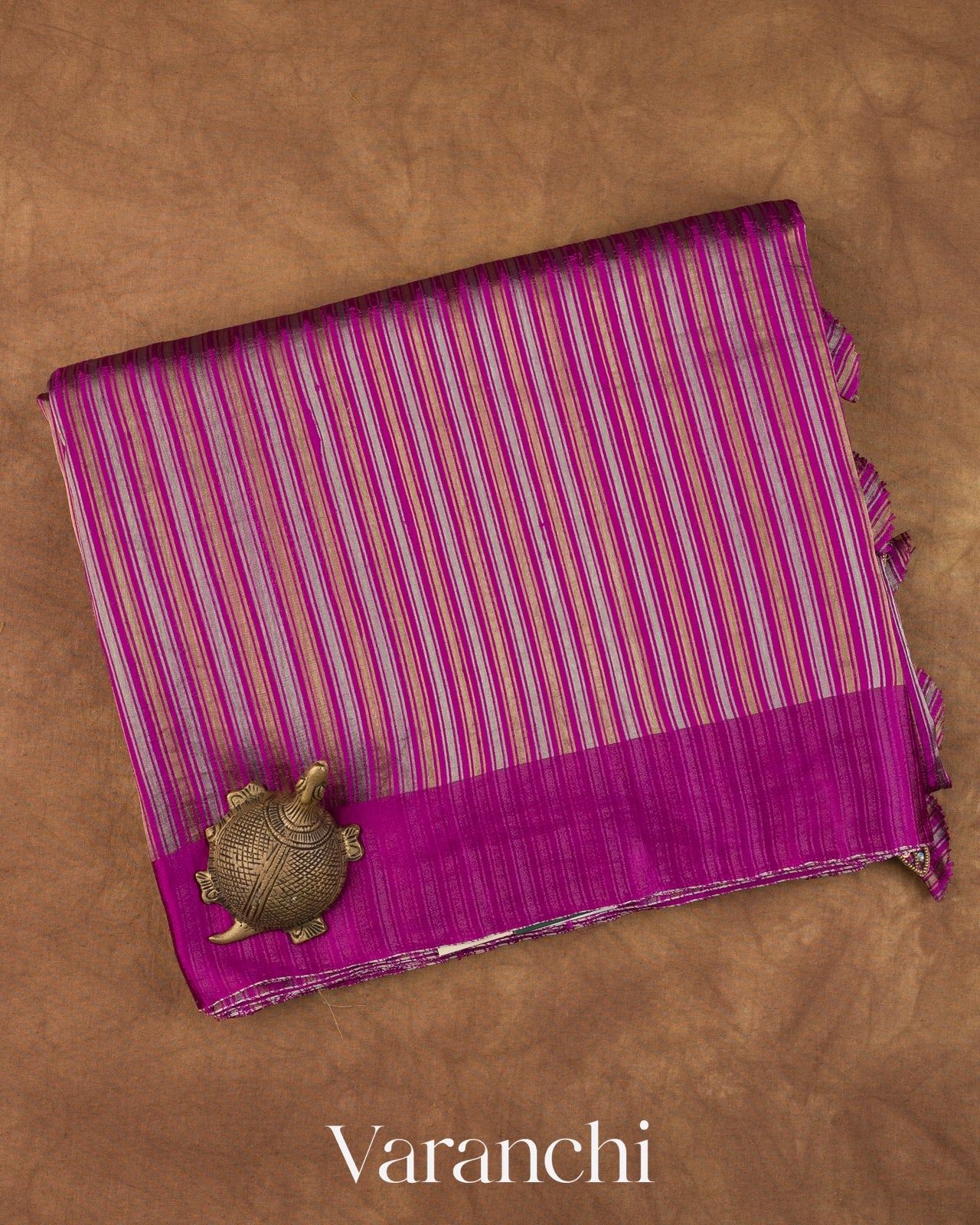 Royal Magenta with Tissue Stripes Pure Raw Silk Handloom Saree