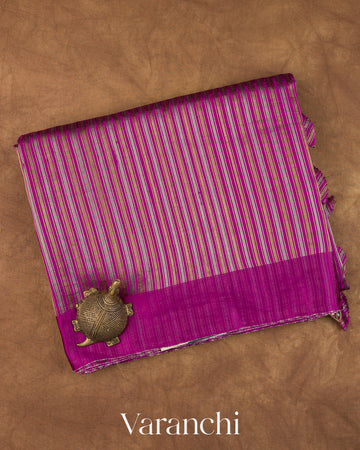 Royal Magenta with Tissue Stripes Pure Raw Silk Handloom Saree