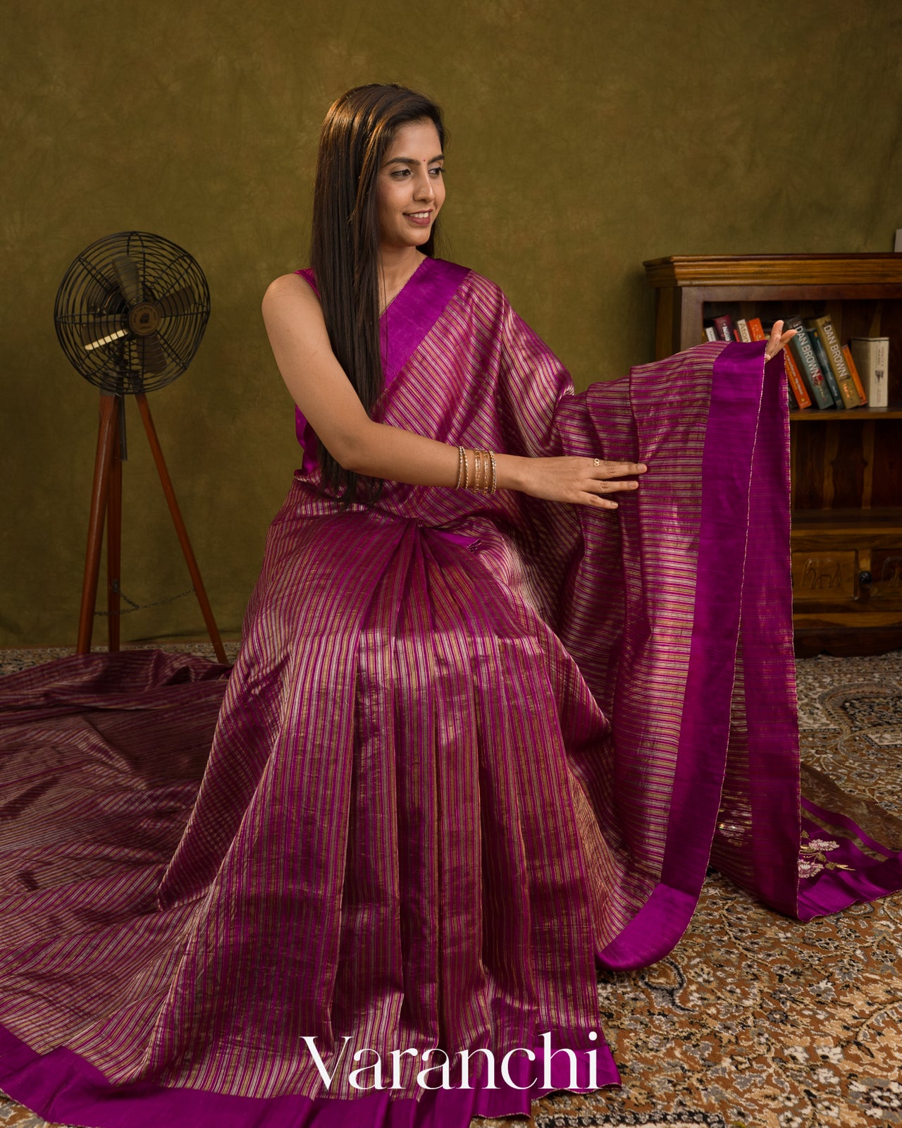 Royal Magenta with Tissue Stripes Pure Raw Silk Handloom Saree