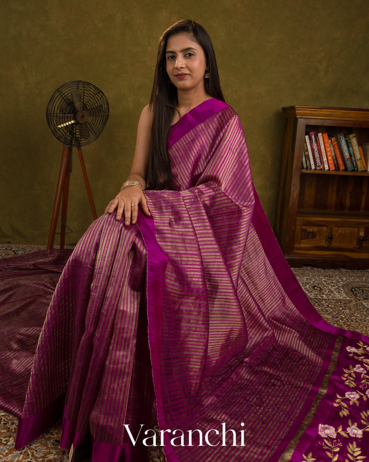 Royal Magenta with Tissue Stripes Pure Raw Silk Handloom Saree