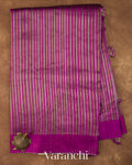 Royal Magenta with Tissue Stripes Pure Raw Silk Handloom Saree