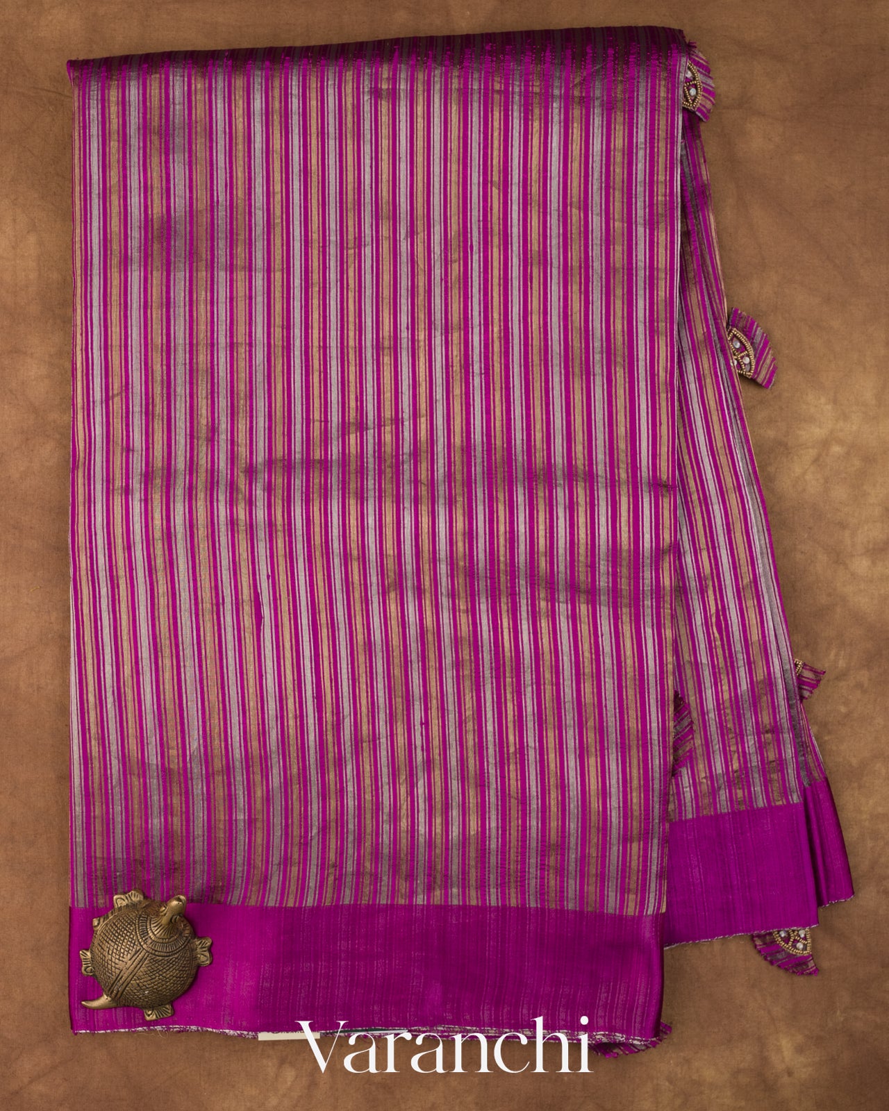 Royal Magenta with Tissue Stripes Pure Raw Silk Handloom Saree