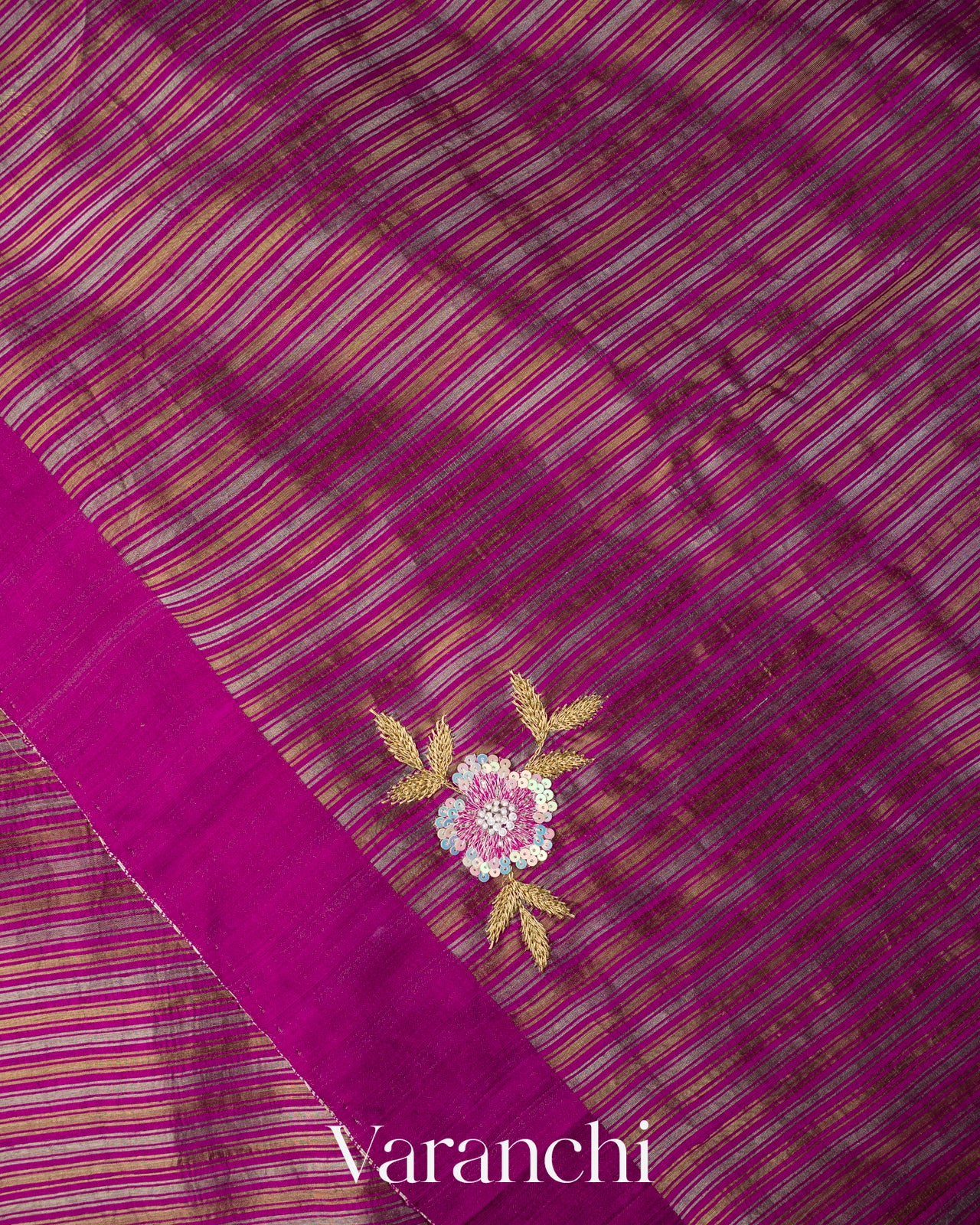Royal Magenta with Tissue Stripes Pure Raw Silk Handloom Saree