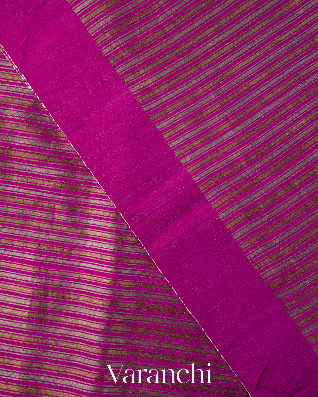 Royal Magenta with Tissue Stripes Pure Raw Silk Handloom Saree